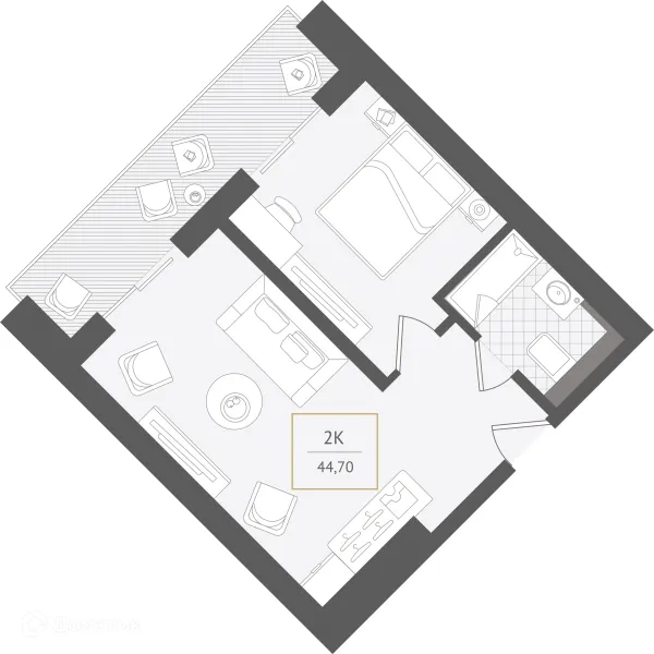 Планировка 2 комн. в ЖК Гостиничный комплекс "Нескучный сад"