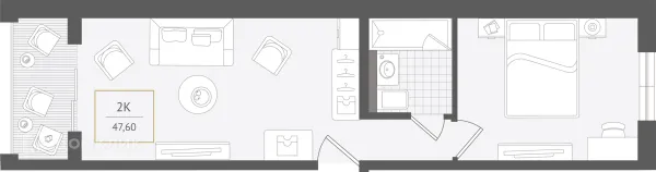 Планировка 2 комн. в ЖК Гостиничный комплекс "Нескучный сад"