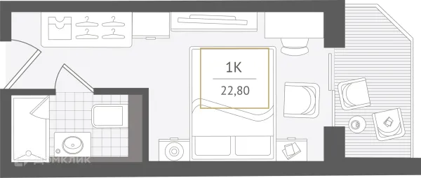 Планировка 1 комн. в ЖК Гостиничный комплекс "Нескучный сад"