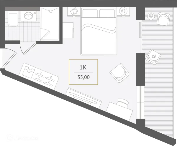 Планировка 1 комн. в ЖК Гостиничный комплекс "Нескучный сад"