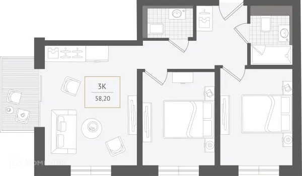 Планировка 3 комн. в ЖК Гостиничный комплекс "Нескучный сад"