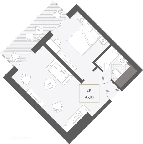 Планировка 2 комн. в ЖК Гостиничный комплекс "Нескучный сад"