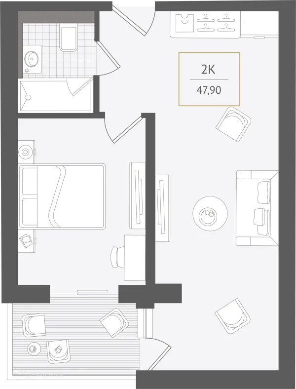 Планировка 2 комн. в ЖК Гостиничный комплекс "Нескучный сад"