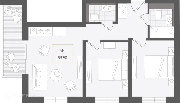 Планировка 3 комн. в ЖК Гостиничный комплекс "Нескучный сад"