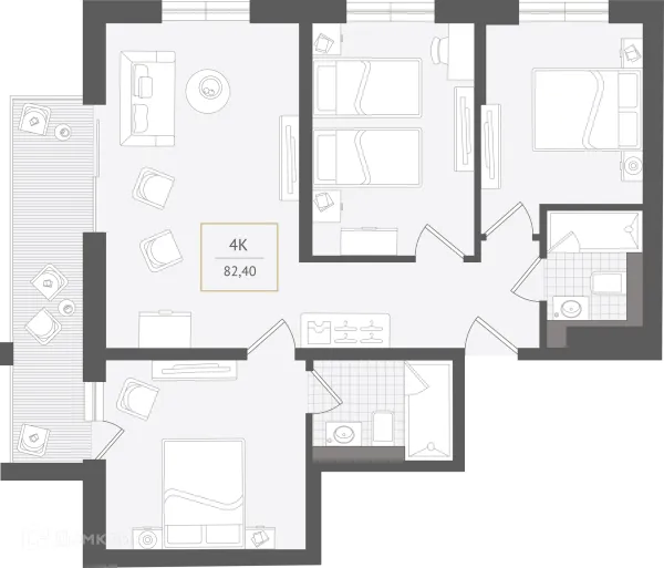 Планировка 4 комн. в ЖК Гостиничный комплекс "Нескучный сад"