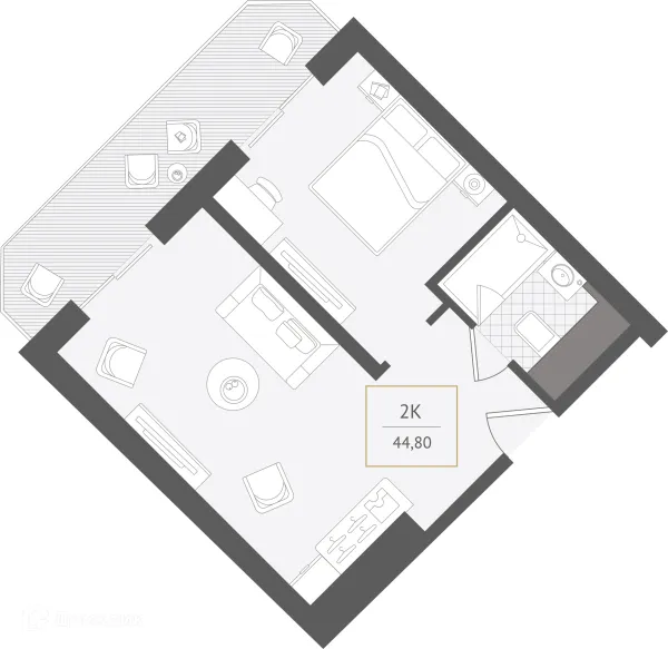 Планировка 2 комн. в ЖК Гостиничный комплекс "Нескучный сад"