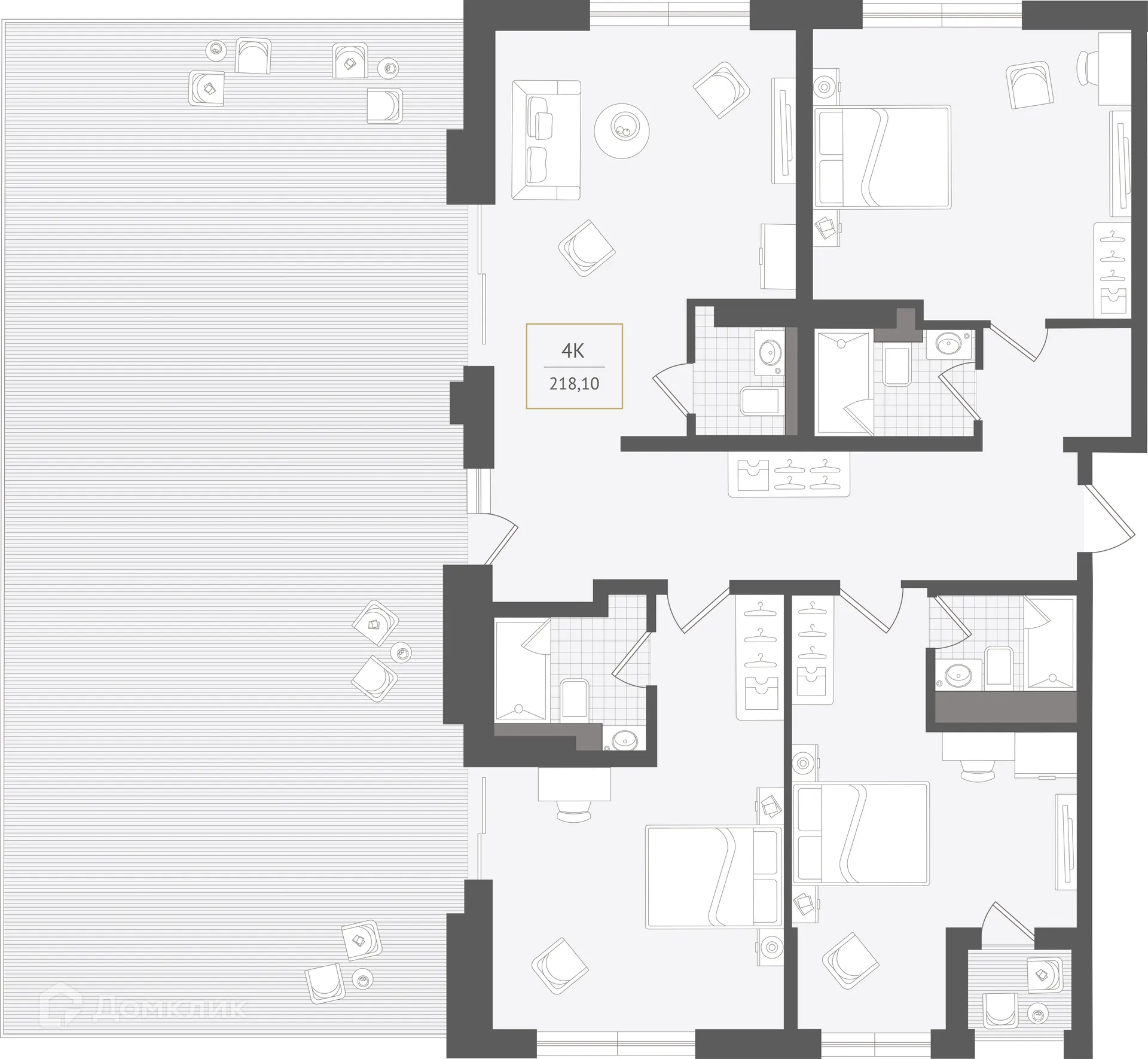 Планировка 4-комнатной квартиры 218.1 м² в ЖК Гостиничный комплекс "Нескучный сад", г. Сочи — фото 1