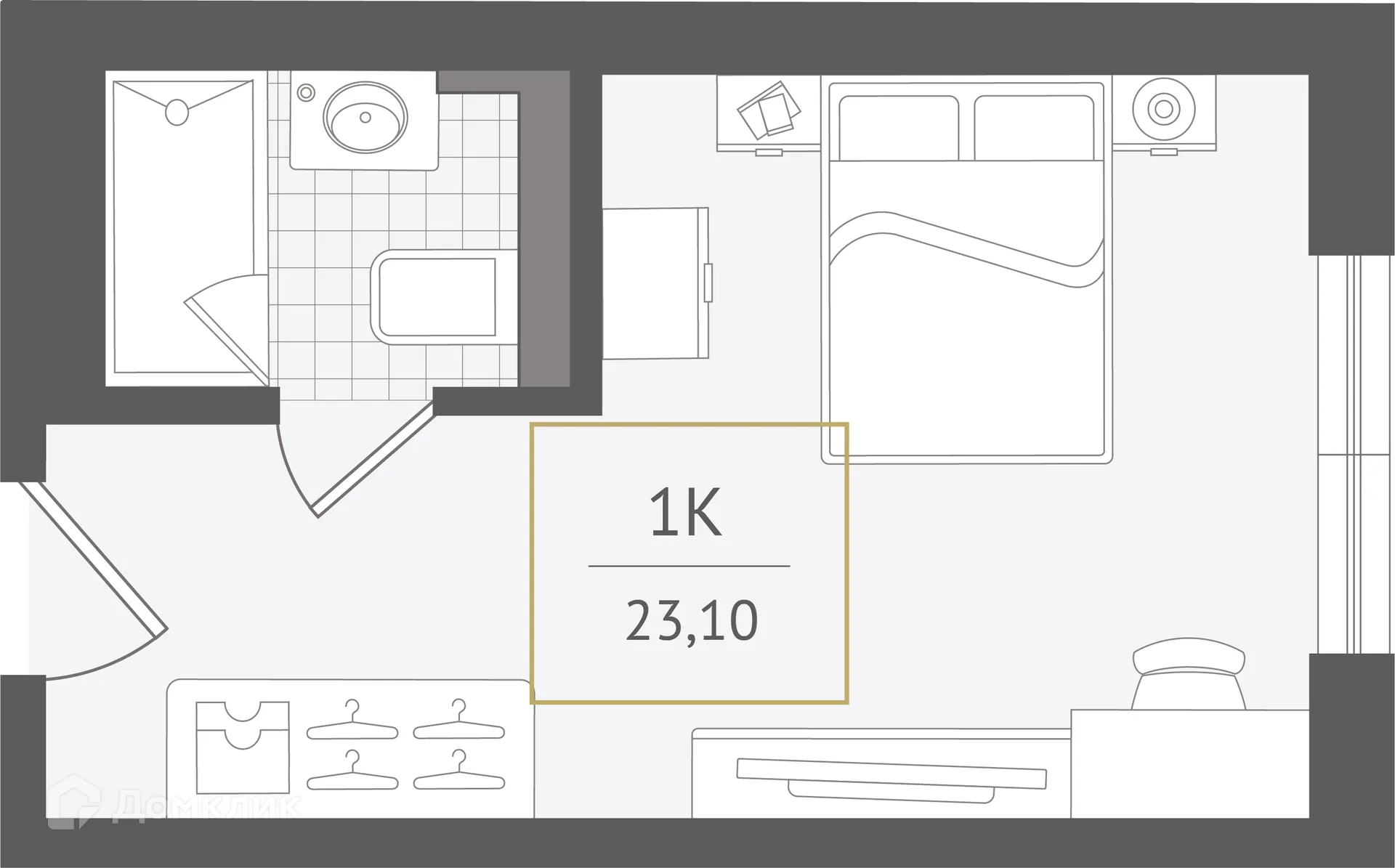 Планировка 1-комнатной квартиры 23.1 м² в ЖК Гостиничный комплекс "Нескучный сад", г. Сочи — фото 1