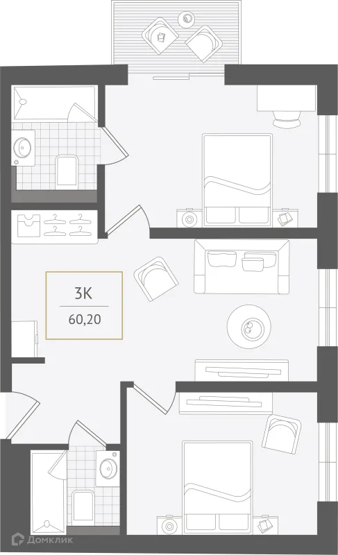 Планировка 3 комн. в ЖК Гостиничный комплекс "Нескучный сад"