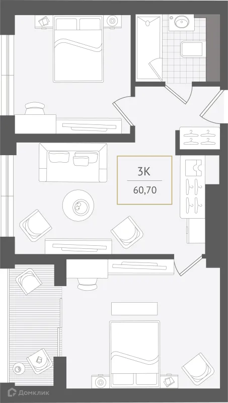 Планировка 3 комн. в ЖК Гостиничный комплекс "Нескучный сад"