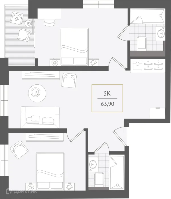 Планировка 3 комн. в ЖК Гостиничный комплекс "Нескучный сад"