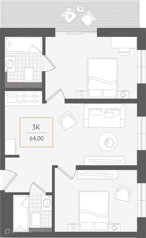 Планировка 3 комн. в ЖК Гостиничный комплекс "Нескучный сад"
