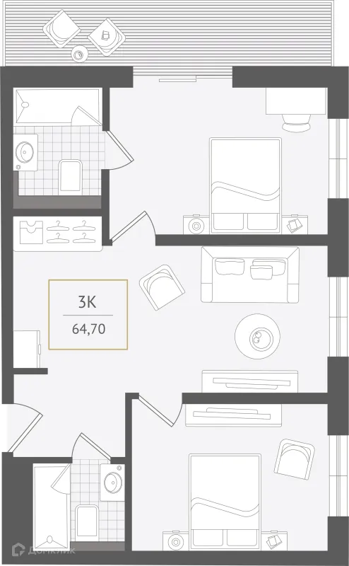 Планировка 3 комн. в ЖК Гостиничный комплекс "Нескучный сад"