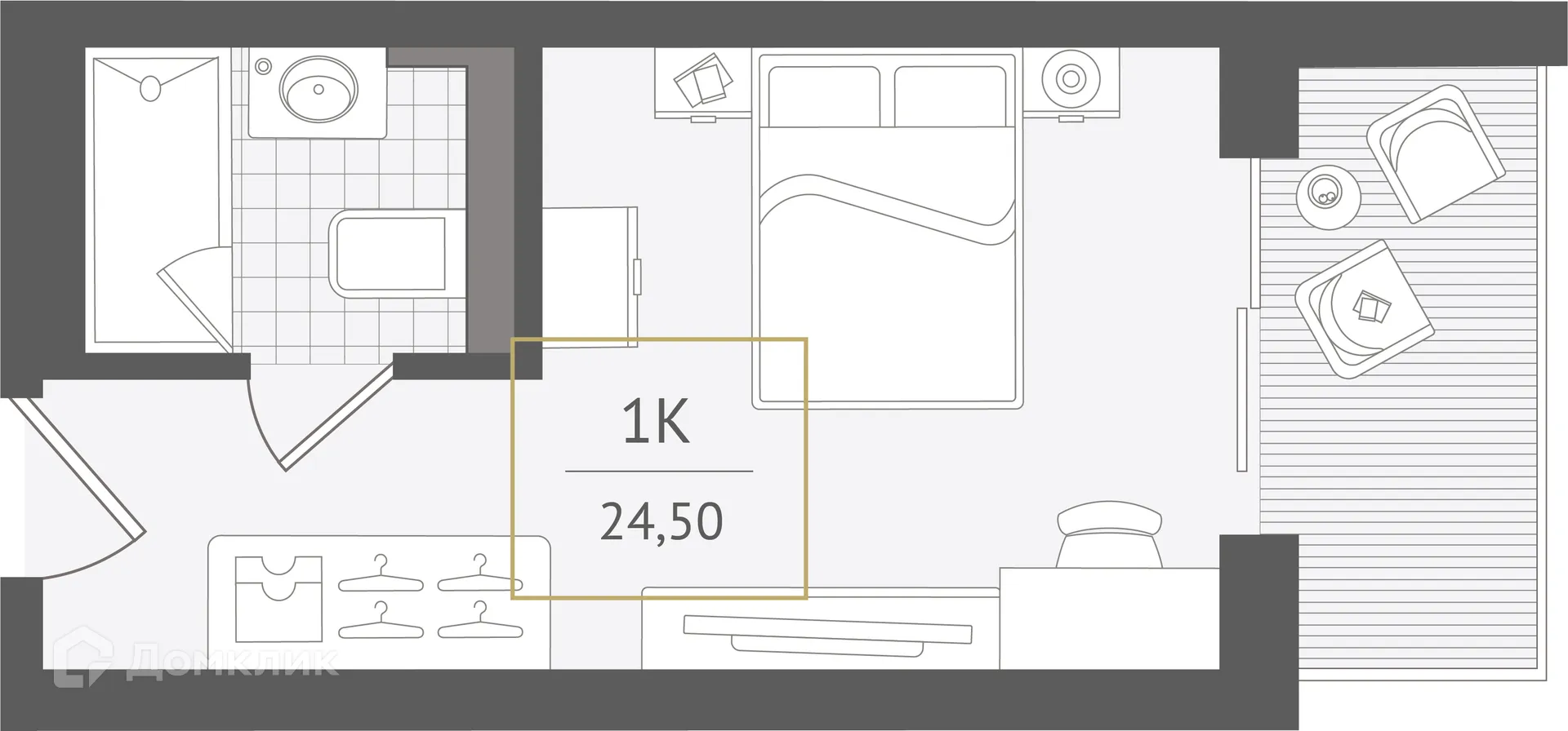 Планировка 1-комнатной квартиры 24.5 м² в ЖК Гостиничный комплекс "Нескучный сад", г. Сочи — фото 1