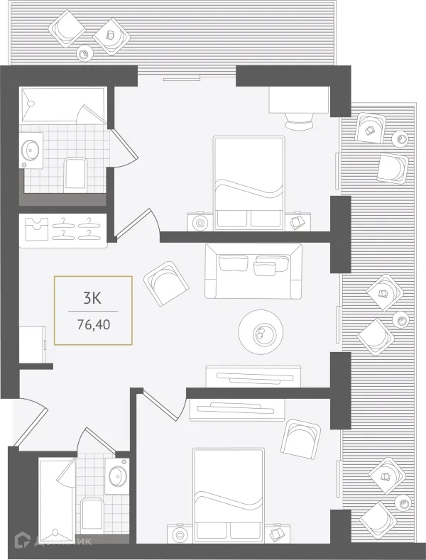 Планировка 3 комн. в ЖК Гостиничный комплекс "Нескучный сад"