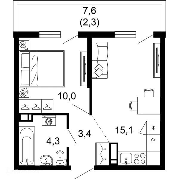 Планировка 1 комн. в ЖК Лестория