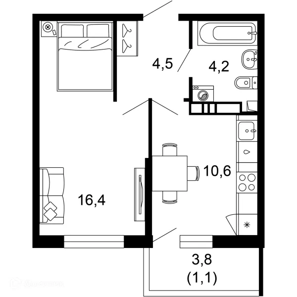 Планировка 1 комн. в ЖК Лестория