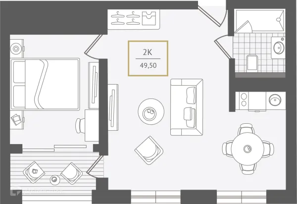 Планировка 2 комн. в ЖК Гостиничный комплекс "Нескучный сад"