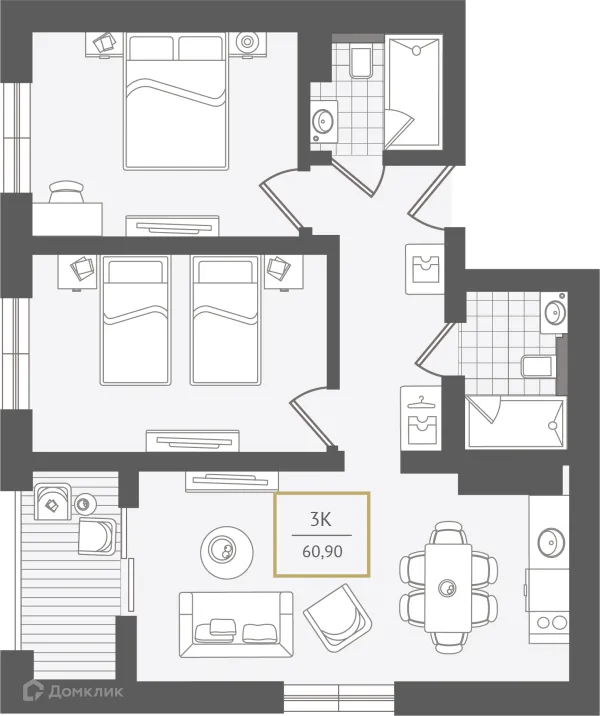 Планировка 3 комн. в ЖК Гостиничный комплекс "Нескучный сад"