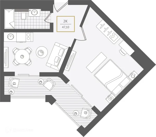 Планировка 2 комн. в ЖК Гостиничный комплекс "Нескучный сад"