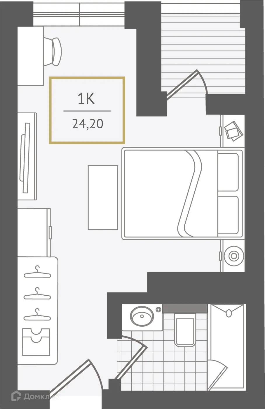 Планировка 1-комнатной квартиры 24.2 м² в ЖК Гостиничный комплекс "Нескучный сад", г. Сочи — фото 1