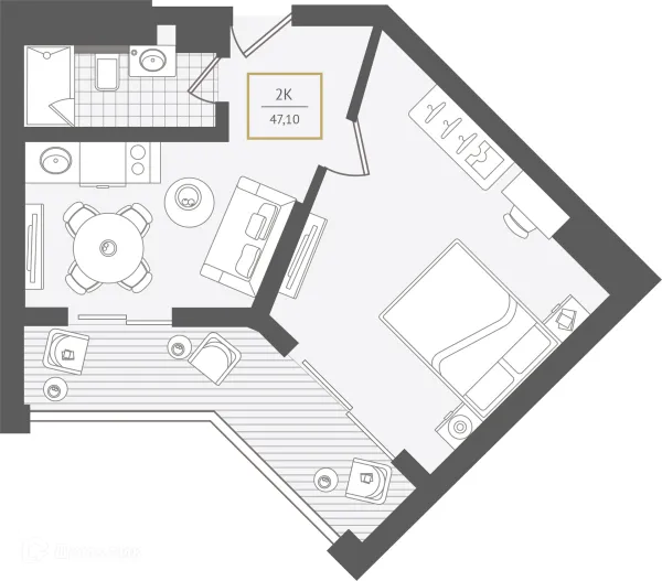 Планировка 2 комн. в ЖК Гостиничный комплекс "Нескучный сад"