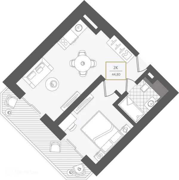 Планировка 2 комн. в ЖК Гостиничный комплекс "Нескучный сад"