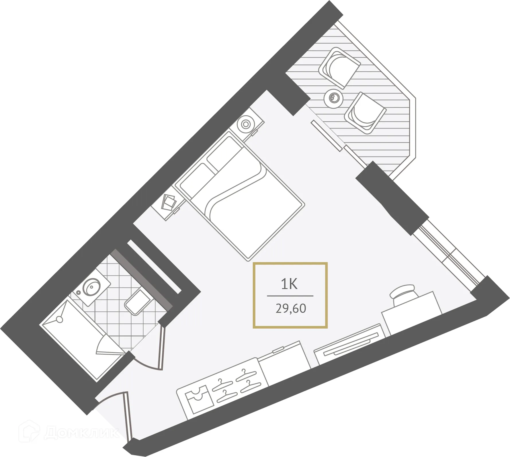 Планировка 1-комнатной квартиры 30.5 м² в ЖК Гостиничный комплекс "Нескучный сад", г. Сочи — фото 1