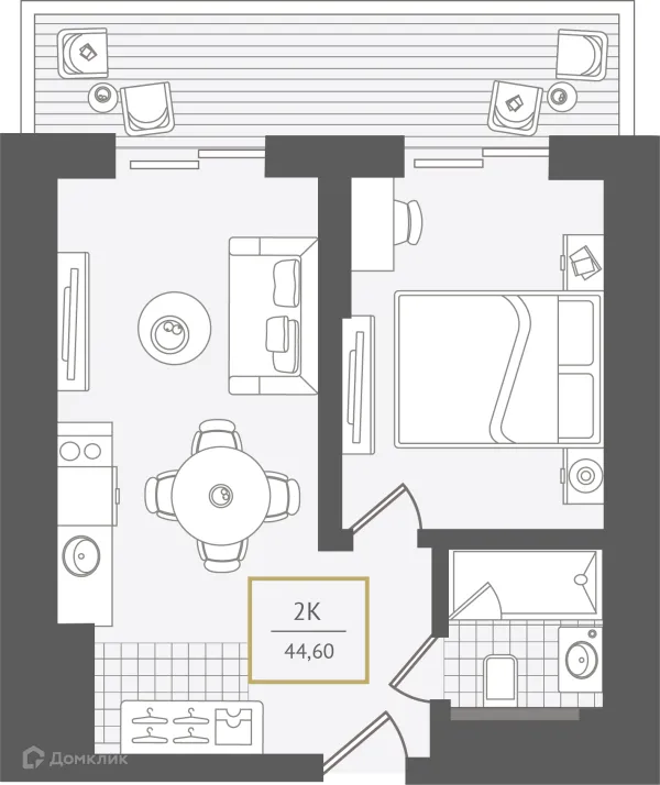 Планировка 2 комн. в ЖК Гостиничный комплекс "Нескучный сад"