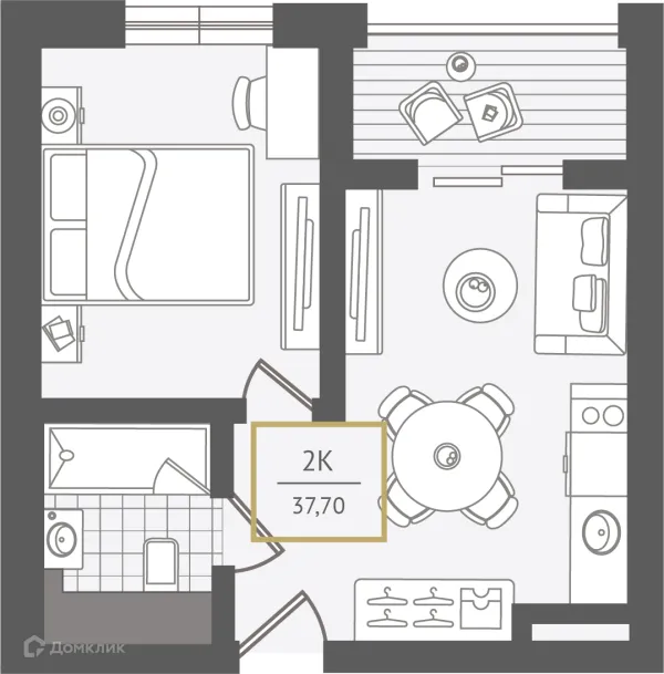 Планировка 2 комн. в ЖК Гостиничный комплекс "Нескучный сад"