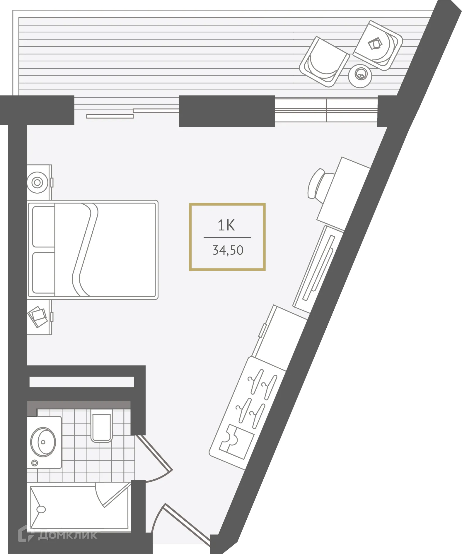 Планировка 1-комнатной квартиры 35.2 м² в ЖК Гостиничный комплекс "Нескучный сад", г. Сочи — фото 1