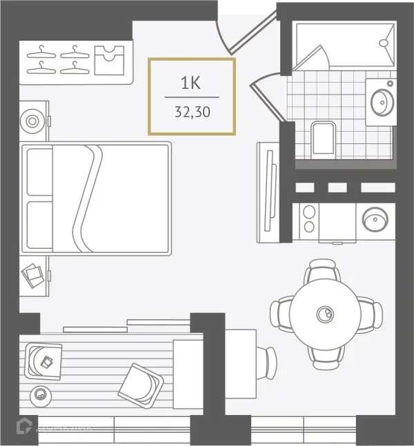 Планировка 1 комн. в ЖК Гостиничный комплекс "Нескучный сад"