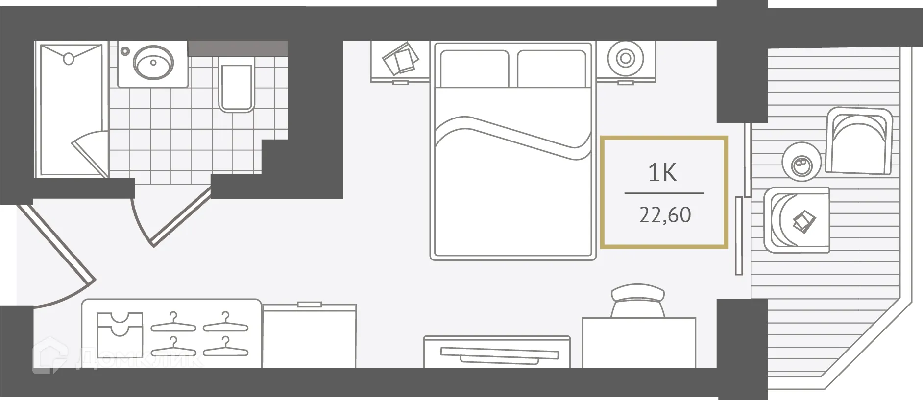 Планировка 1-комнатной квартиры 23.1 м² в ЖК Гостиничный комплекс "Нескучный сад", г. Сочи — фото 1