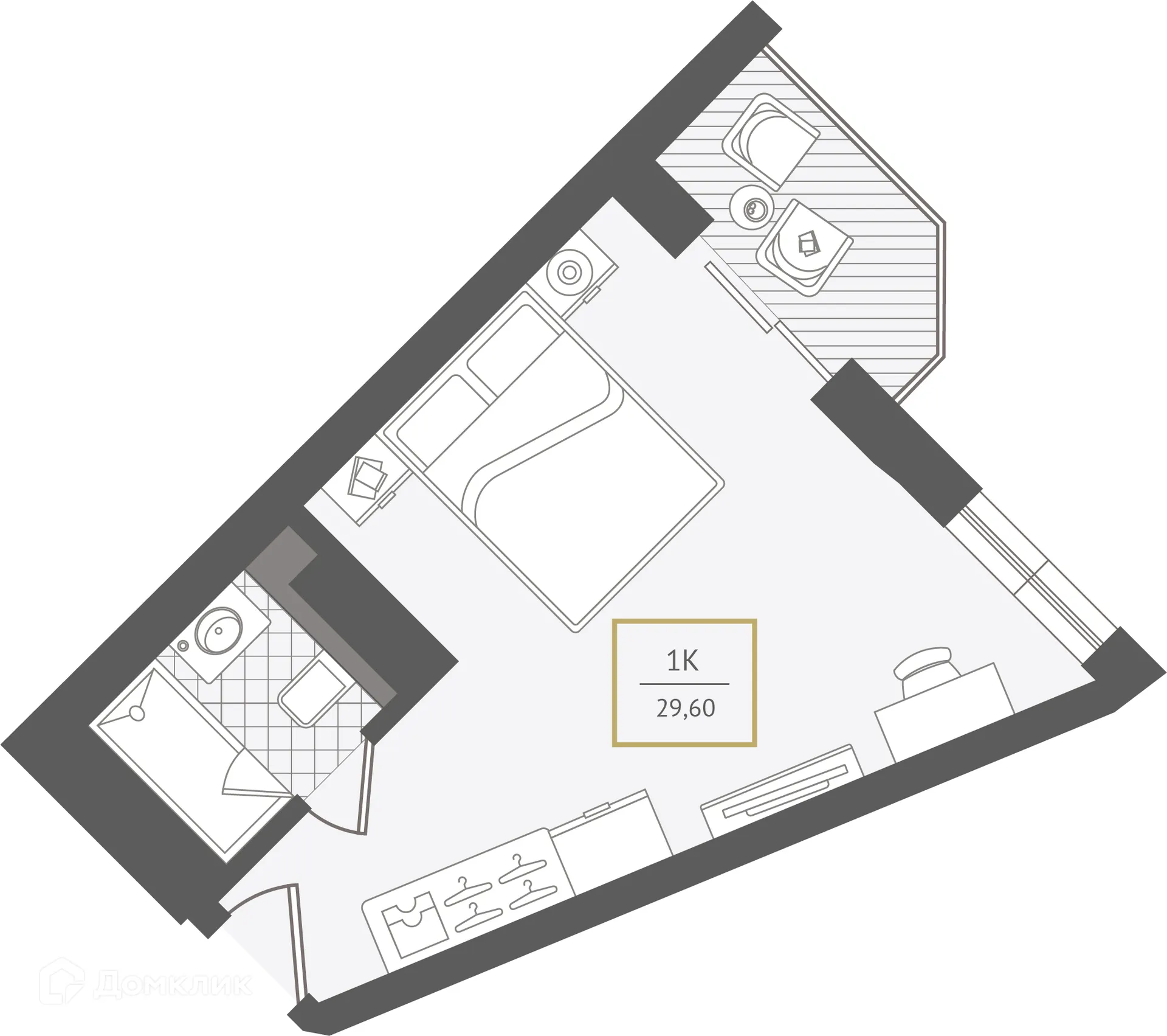 Планировка 1-комнатной квартиры 29.5 м² в ЖК Гостиничный комплекс "Нескучный сад", г. Сочи — фото 1
