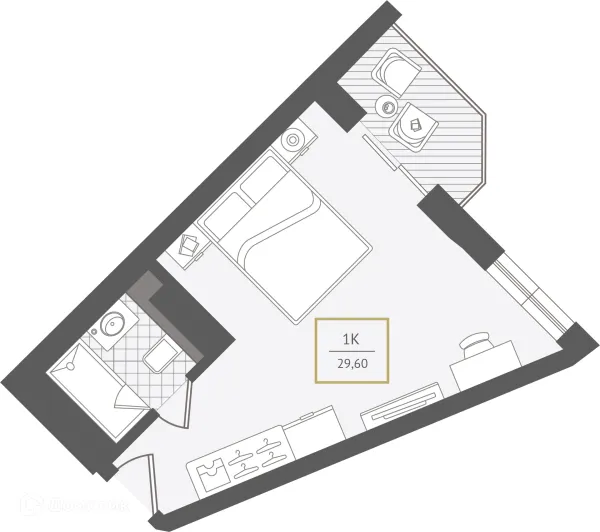 Планировка 1 комн. в ЖК Гостиничный комплекс "Нескучный сад"