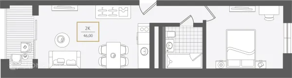 Планировка 2 комн. в ЖК Гостиничный комплекс "Нескучный сад"