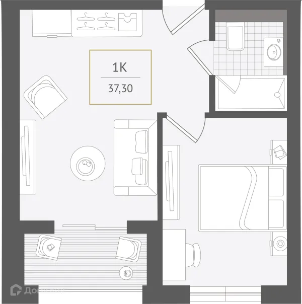 Планировка 1 комн. в ЖК Гостиничный комплекс "Нескучный сад"