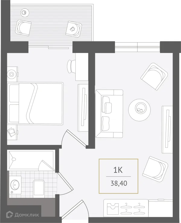 Планировка 1 комн. в ЖК Гостиничный комплекс "Нескучный сад"