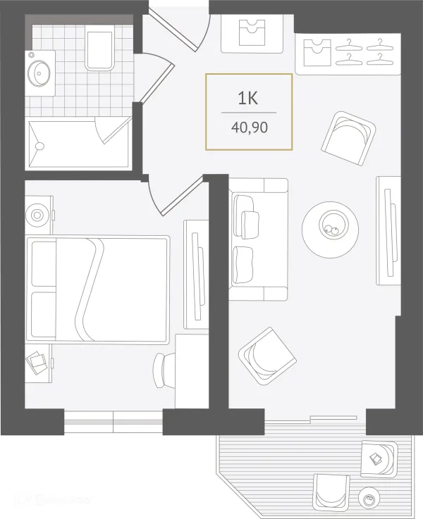 Планировка 1 комн. в ЖК Гостиничный комплекс "Нескучный сад"