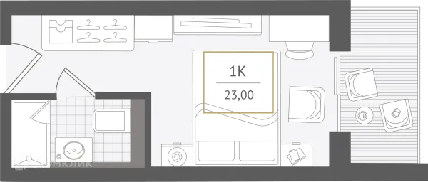 Планировка 1 комн. в ЖК Гостиничный комплекс "Нескучный сад"