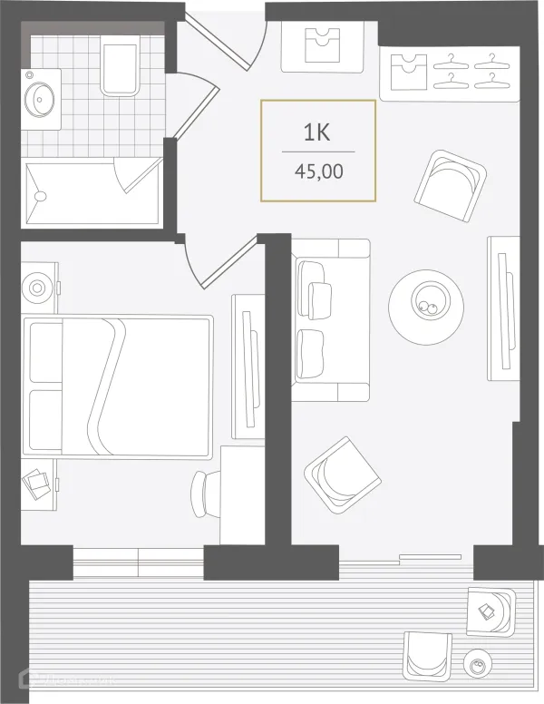 Планировка 1 комн. в ЖК Гостиничный комплекс "Нескучный сад"