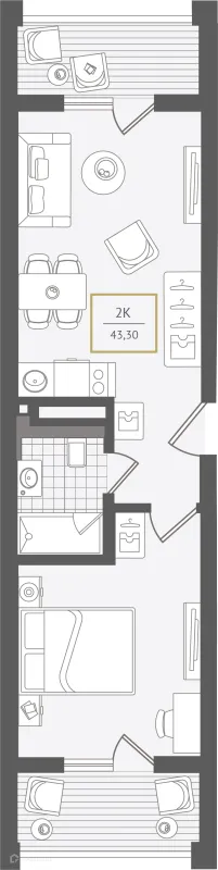 Планировка 2 комн. в ЖК Гостиничный комплекс "Нескучный сад"
