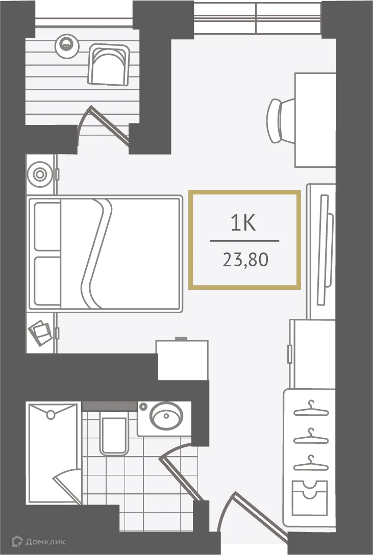 Планировка 1-комнатной квартиры 24.1 м² в ЖК Гостиничный комплекс "Нескучный сад", г. Сочи — фото 1
