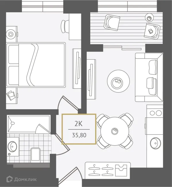 Планировка 2 комн. в ЖК Гостиничный комплекс "Нескучный сад"