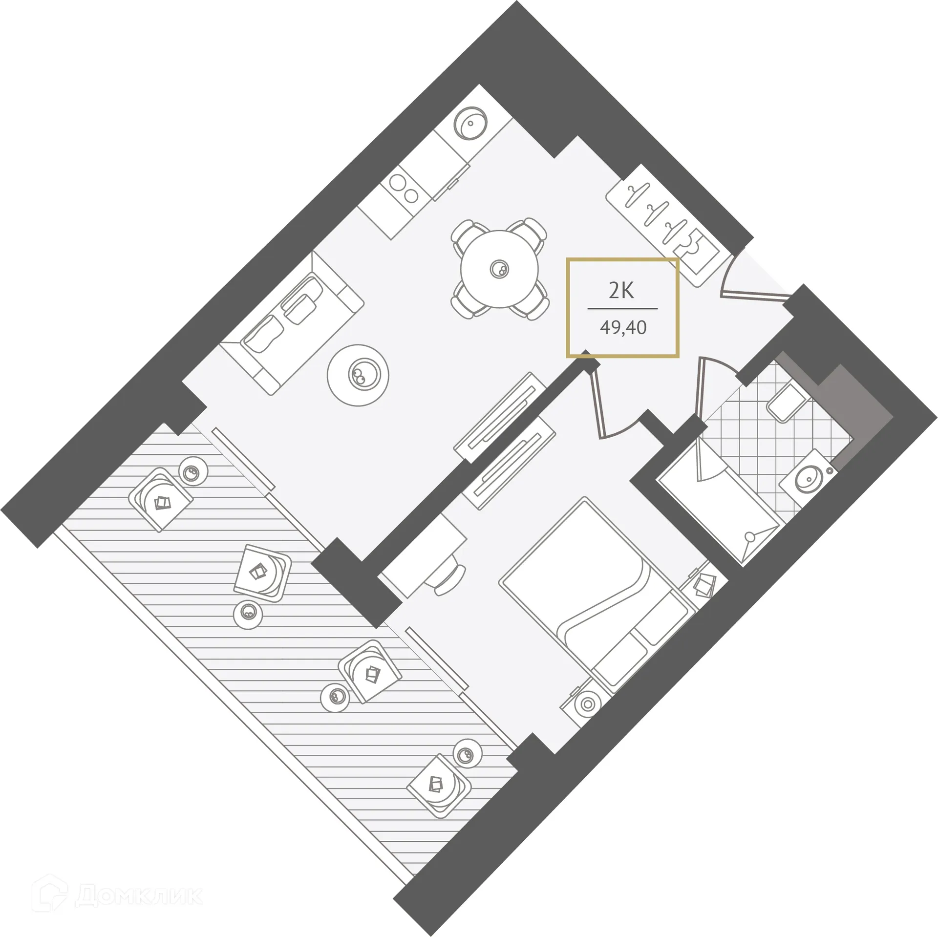 Планировка 2-комнатной квартиры 50.3 м² в ЖК Гостиничный комплекс "Нескучный сад", г. Сочи — фото 1