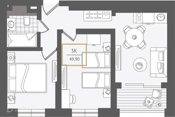 Планировка 3 комн. в ЖК Гостиничный комплекс "Нескучный сад"