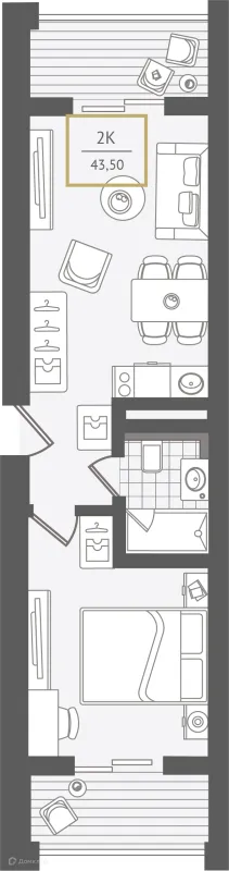 Планировка 2 комн. в ЖК Гостиничный комплекс "Нескучный сад"