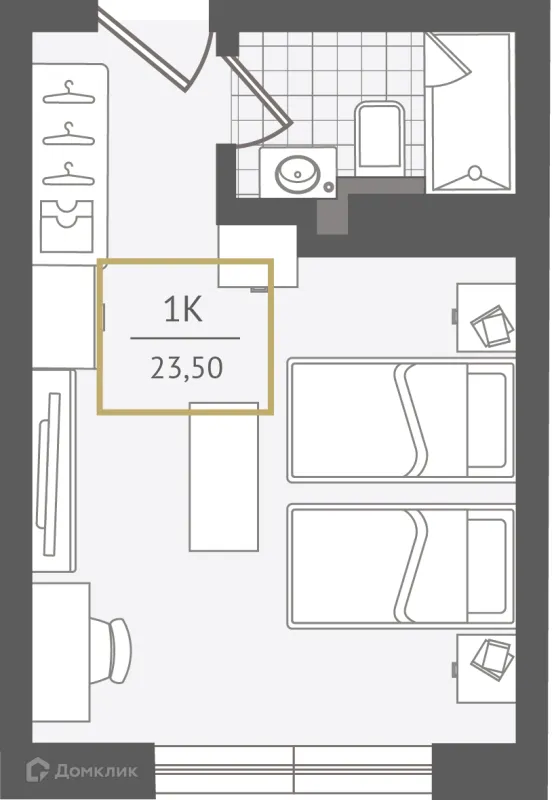 Планировка 1 комн. в ЖК Гостиничный комплекс "Нескучный сад"