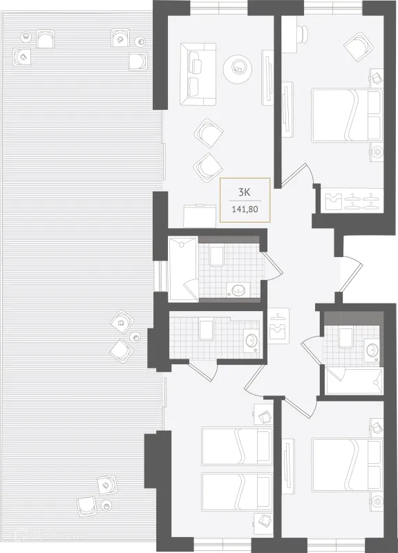 Планировка 3 комн. в ЖК Гостиничный комплекс "Нескучный сад"