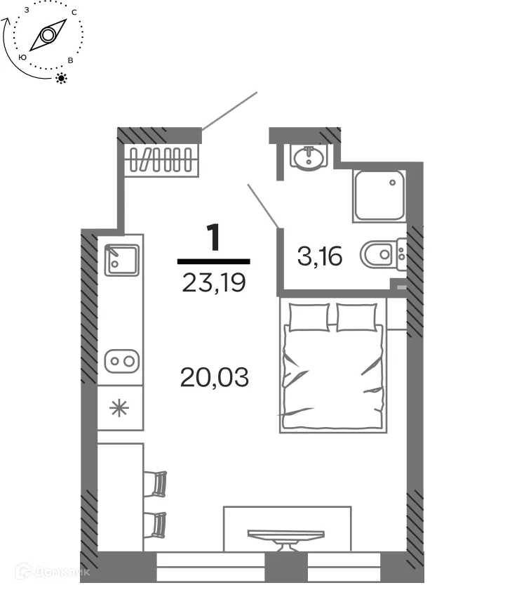 Планировка 1-комнатной квартиры 23.19 м² в ЖК город Рязань, Улица Зубковой, г. Рязань — фото 1